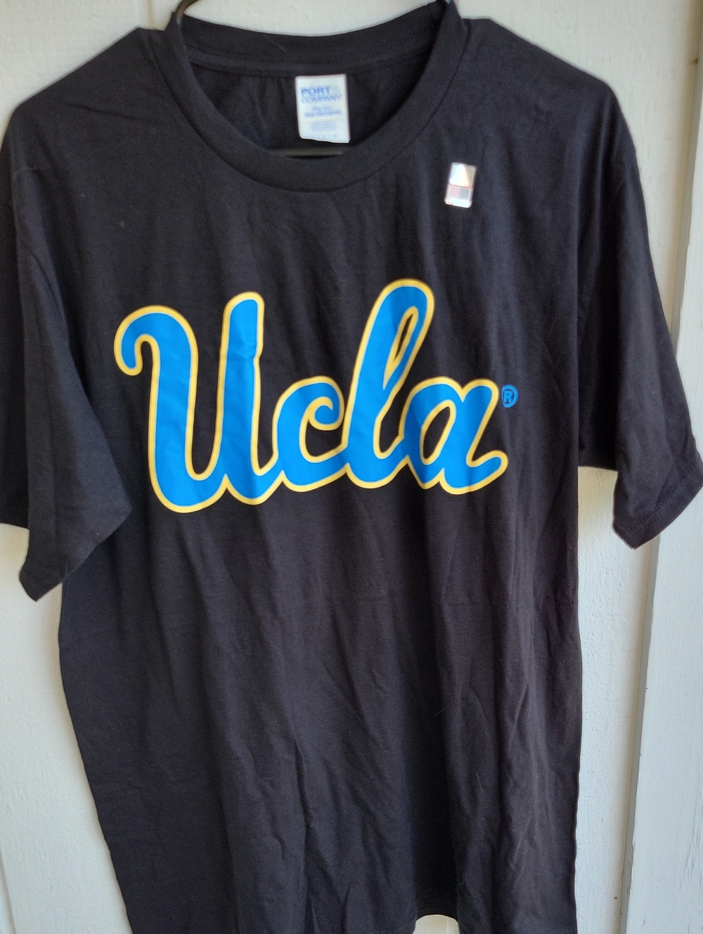 Port and Company Black UCLA Script Logo Tee with Blue and Gold Print